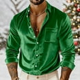 thumbnail image 2 of Stamzod Mens Shirts Trendy Fashion Vintage Long Sleeve Button Down Shirt Men Business Casual Velvet Oversized Shirt with Pocket Green S, 2 of 9