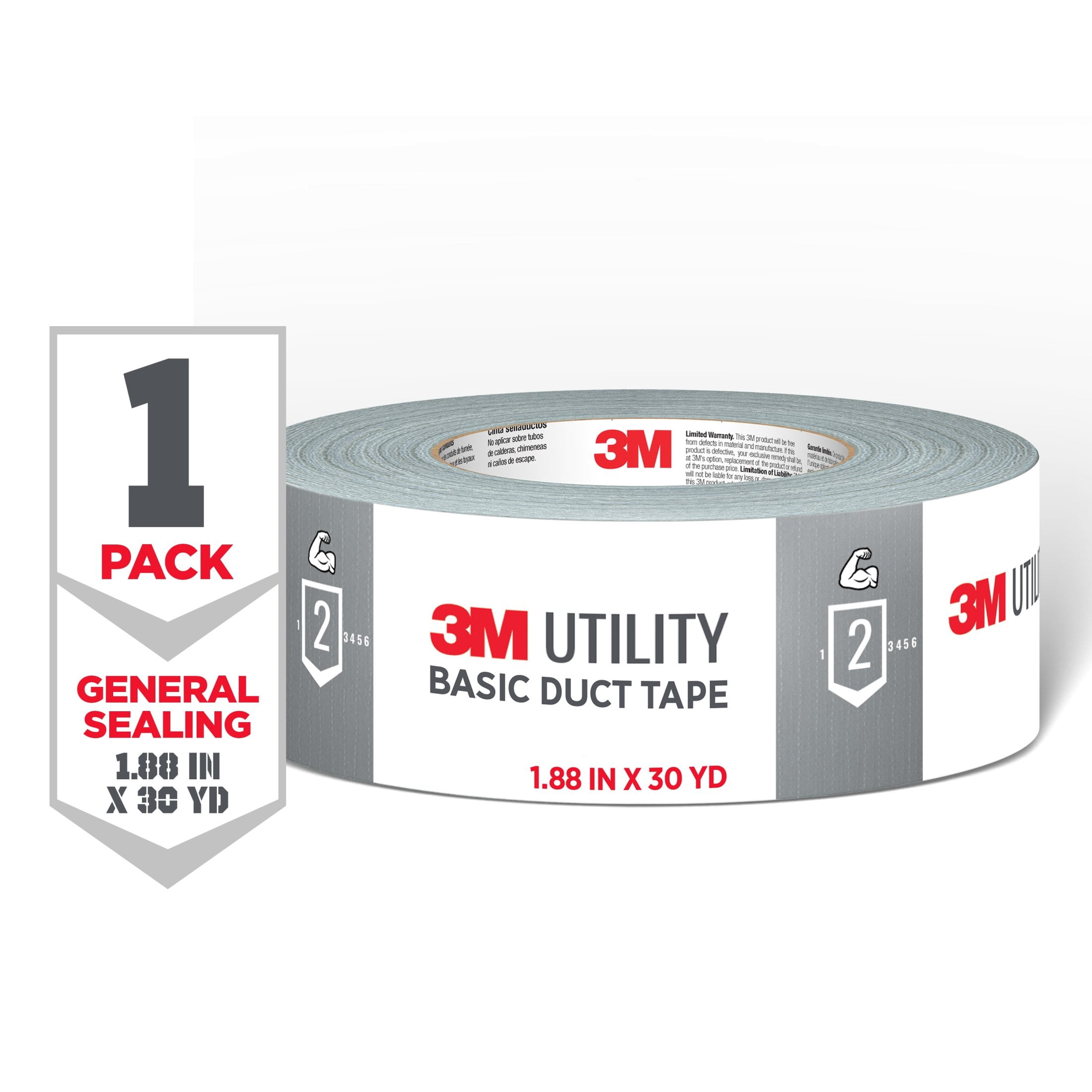 (2 pack) 3M Utility Duct Tape, Silver, Basic Use, 1.88 in. x 30 yd., 1 Roll