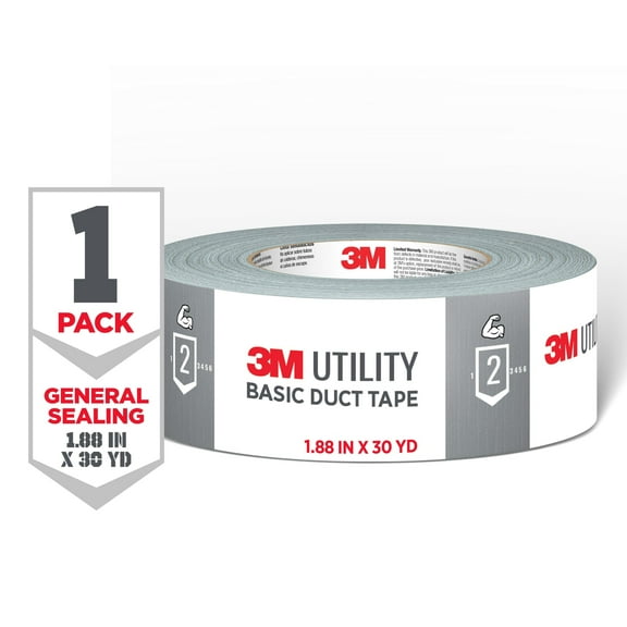 3M Utility Duct Tape, Silver, Basic Use, 1.88 in. x 30 yd., 1 Roll