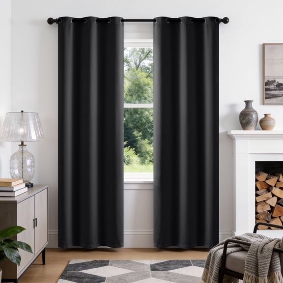 TOPICK Black Blackout Curtains Solid Grommet Drapes for Bedroom Living Room Dining Room 2 Panels W40" x L84" inch