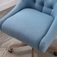 thumbnail image 5 of Swivel Home Office Chair, Height Adjustable Desk Chair with Button Tufted Back & Solid Wood Feet Fabric Padded Computer Task Chair Accent Chair for Small Space, Living Room, Studying, Blue, 5 of 7