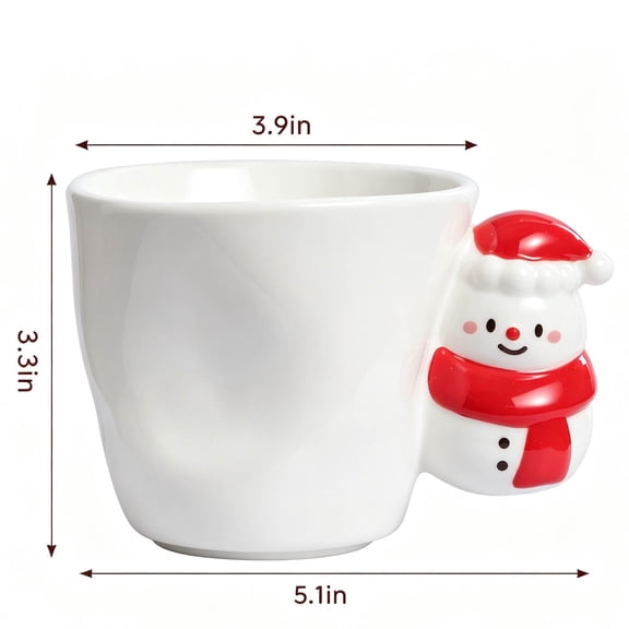 Cute Large Capacity Christmas Ceramic Mug with Snowman and Tree Design, 260ml Holiday Coffee Cup for Home Office and Gift