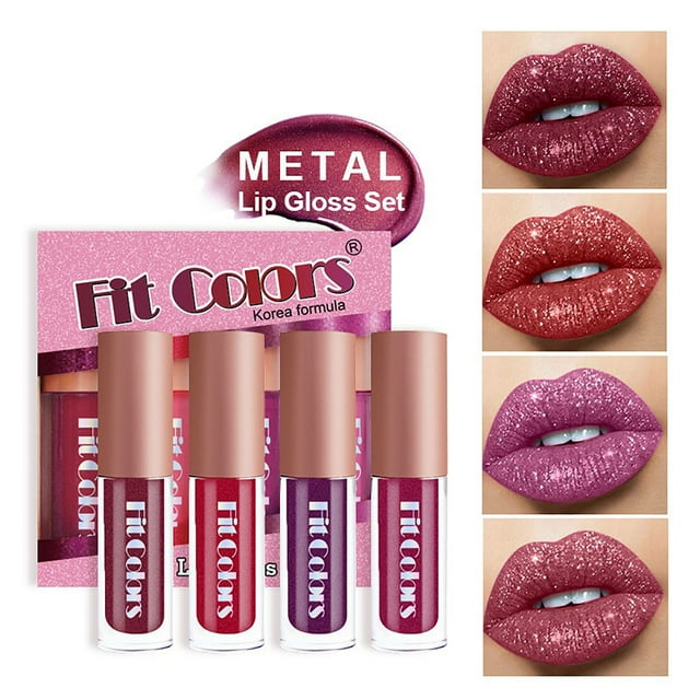 Lápiz labial para mujer, tinte labial, brillo labial mate, lápiz labial sin copa, lápiz labial de diamante, lápiz labial hidratante, 4 sets de viaje, 2.5 ml * 4 brillos labiales