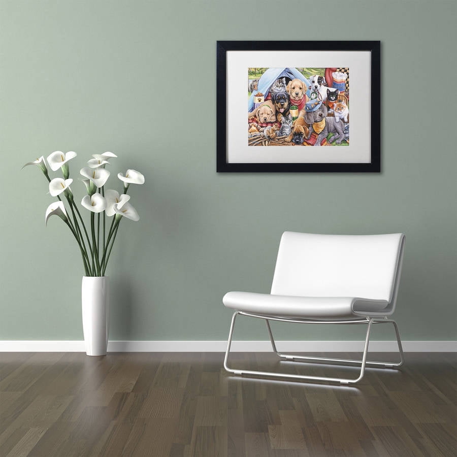 Trademark Fine Art 'Camping Buddies' Canvas Art by Jenny Newland, White Matte, Black Frame