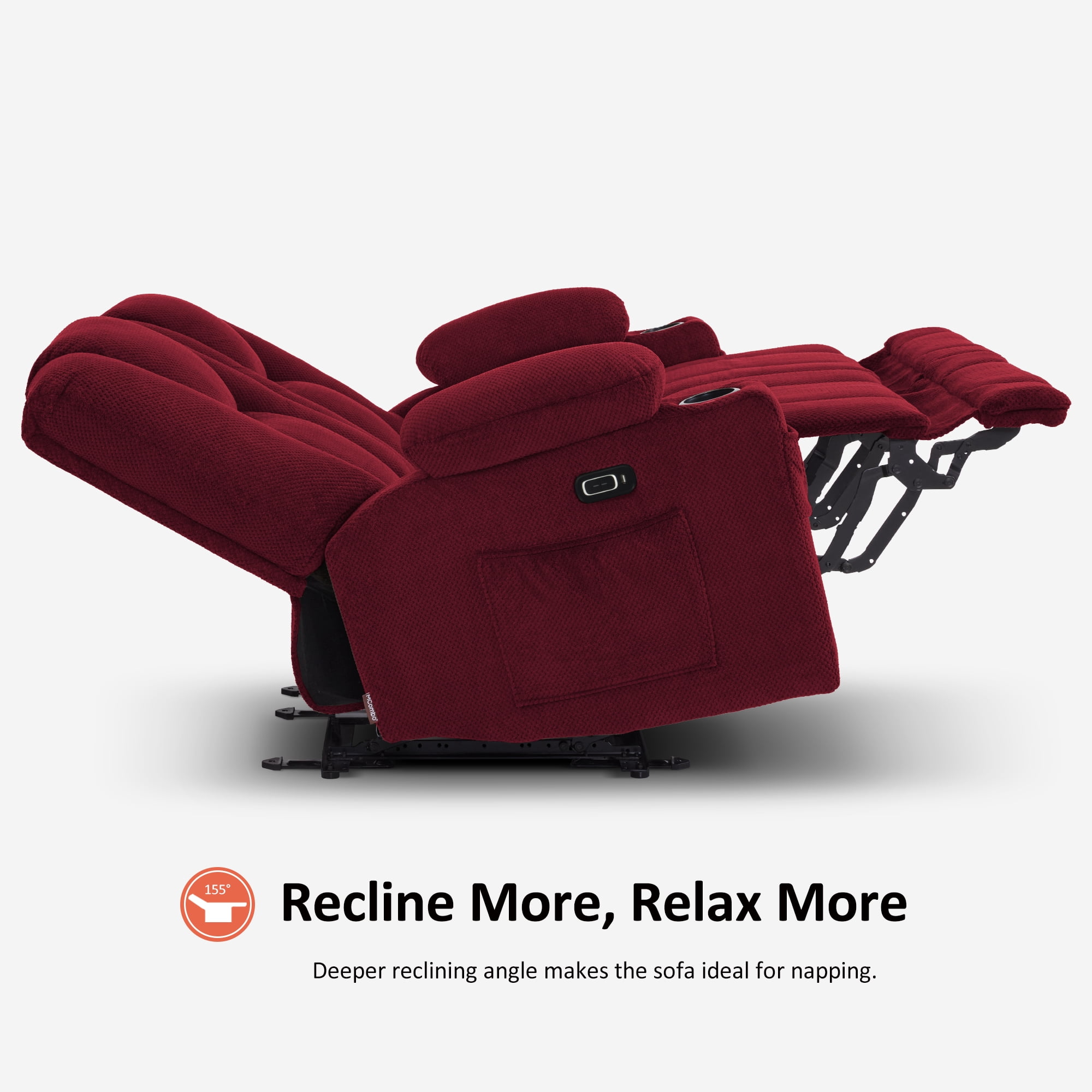 MCombo Power Loveseat Recliner w/ Massage USB Port for Living Room Burgundy Fabric 6025