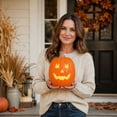 thumbnail image 5 of Halloween Large Pumpkin Decoration, Halloween Jack O Lantern Pumpkin Light with Glowing LED Design, Outdoor Pumpkin Ornament for Yard Home Party Holiday Display Decor, 5 of 7