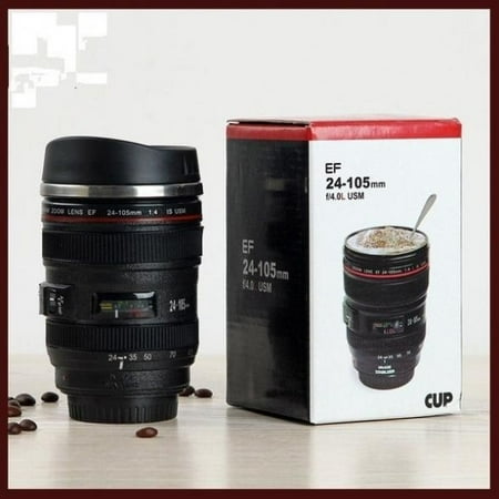 Brand New 24-105mm Stainless Lens Thermos Camera Travel Coffee Tea Mug Cup (Farbe: Schwarz)