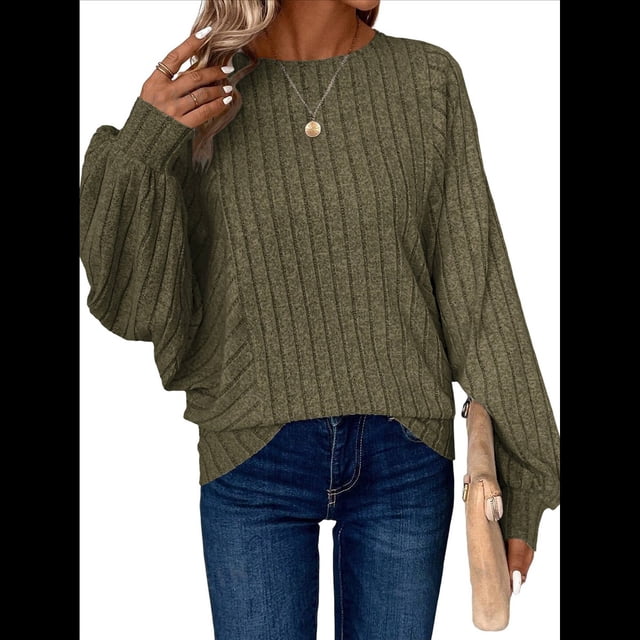 Suéter Básico Tipo Túnica para Mujer, Talla Grande, Larga, Holgado, Elegante, Cuello Redondo. Verde XXL