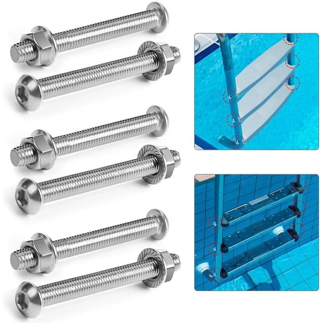 czcpp-6 Packs Boulons et Écrous pour Échelle de Piscine - Kit de Remplacement de Boulons en Acier Inoxydable pour Échelle de Piscine - Vis pour Fixer les Échelles de Piscine hors Sol