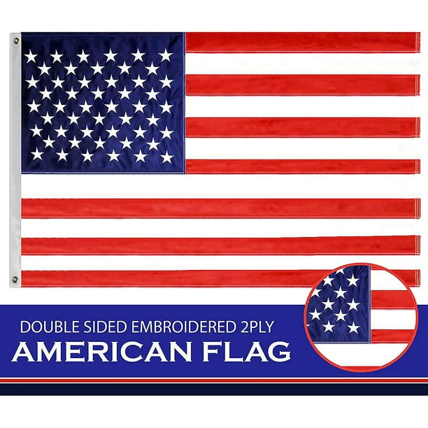 G128 - U.S. American US Flag 3x5 Ft DOUBLE-SIDED Embroidered Stars Sewn  Stripes Brass Grommets 210D Quality Polyester