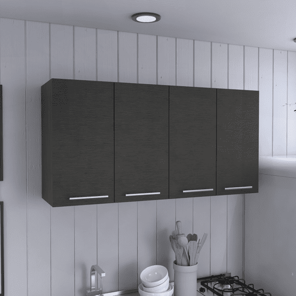 47.2” W Wall-Mounted Kitchen Storage Cabinet - 4-Door Black Wengue Finish for Home Organization