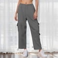 thumbnail image 5 of FUNUONY High Waisted Cargo Pants for Women Baggy Y2K Straight Wide Leg Pants with Pockets Streetwear Womens Cargo Sweatpants Baggy Fleece High Waisted Joggers Pants Athletic Pants Dark Grey M, 5 of 8
