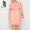 thumbnail image 4 of Vestido de Verano de Manga Corta para Mujeres de Verano Sexy de Tamaño Grande Vestido de Cuello en V de Color Sólido, Poliéster, 4 of 7