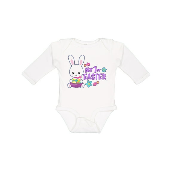 Inktastic My 1st Easter with Bunny and Easter Basket Girls Long Sleeve Baby Bodysuit