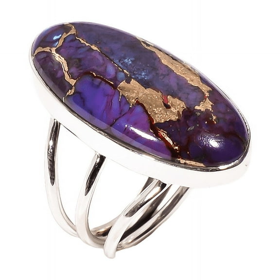Natural Large Oval Purple Copper Turquoise Gemstone 925 Sterling Silver Statement Ring for Men and Women