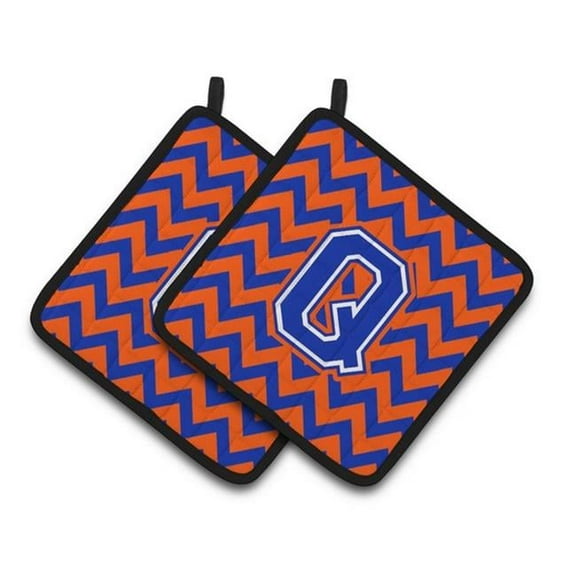Carolines Treasures  Letter Q Chevron Orange & Blue Pair of Pot Holders - 7.5 x 3 x 7.5 in.