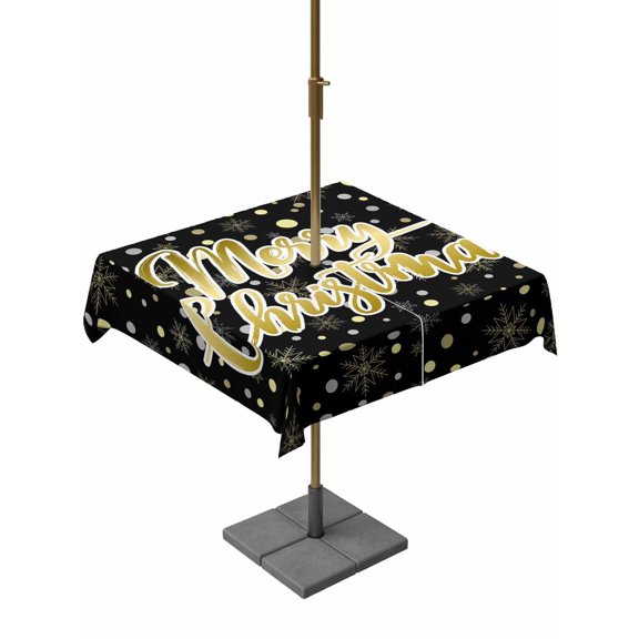 Outdoor Tablecloth with Umbrella Hole and Zipper, Merry Christmas Black Square Table Cloth 60x60 Inch Waterproof Tablecloth, Xmas Snowflakes Polka Dot New Year Picnic Table Cover for Patio Camping