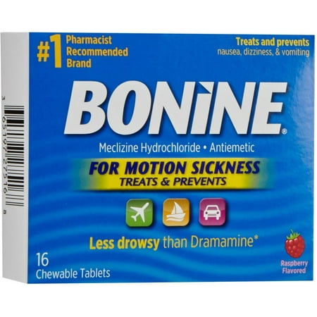 Bonine Chewable Tablets for Motion Sickness, Raspberry 16 (Best Meds For Nausea And Vomiting)