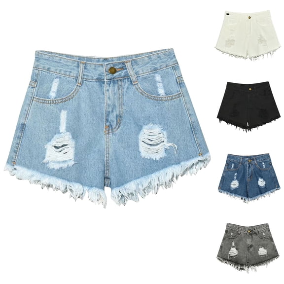 POROPL Jean Shorts for Women Denim Fashion High Waist Elastic Waist Shorts with Pockets Button Short