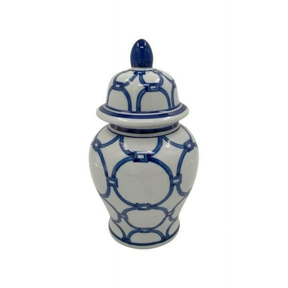 10 in. Ceramic Links Temple Jar, Blue & White