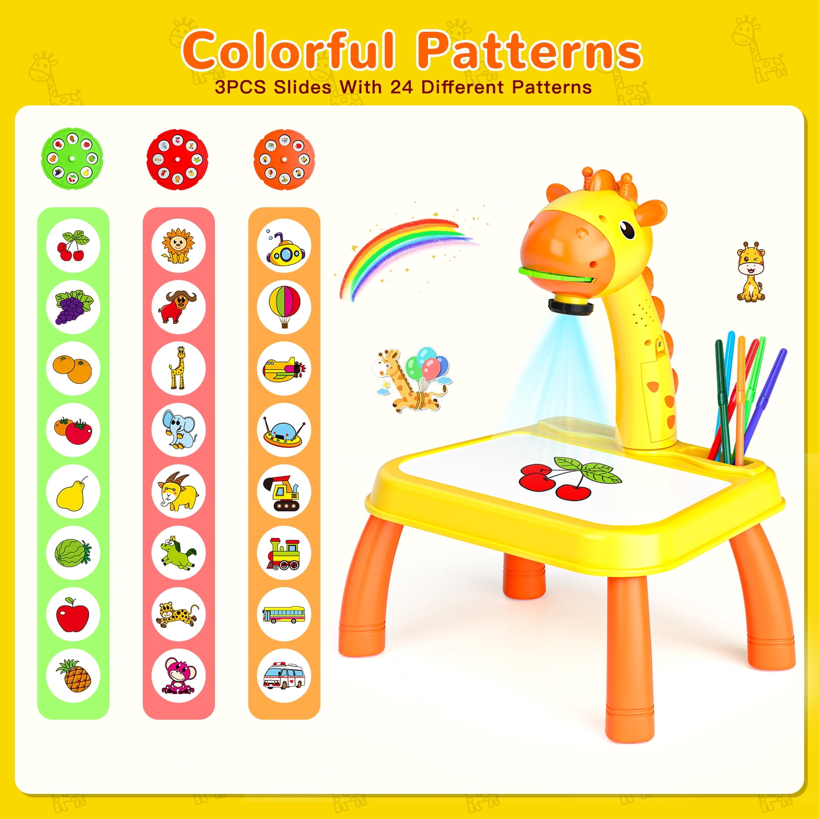 HXFOU 3-in-1 Kids Drawing Projector Art Set with Music, Deer Shaped Art Tracing Projector for Toddlers, Includes Art Supplies & 72 Patterns, Gift for Ages 3+