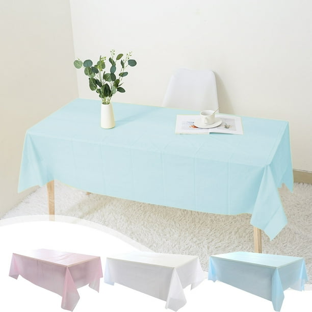 Mantel de Plástico Desechable de 137 X 183 Cm, Impermeable, Resistente Al Aceite y a Los Derrames, de Color Liso, para Mesas de Postres de Cumpleaños (Blanco, Azul y Rosa).