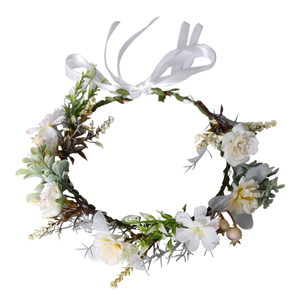 Wedding Bridal Green Leaf Imitation Flower Crown Headband Women Bohemian Garland