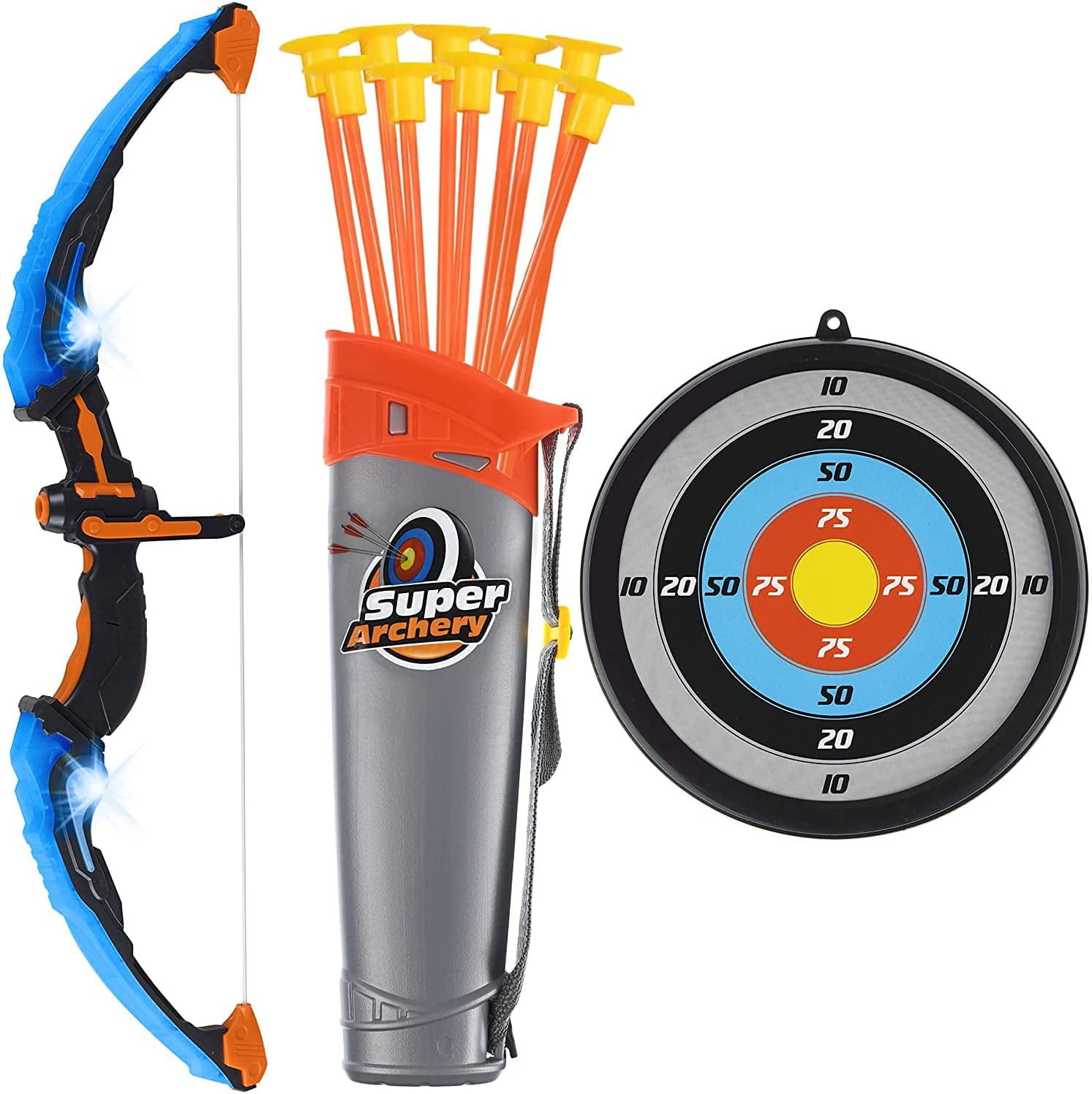 Toyvelt Bow and Arrow Set for Kids -Light Up Archery Toy Set -Includes 6  Suction Cup Arrows, Target & Quiver 
