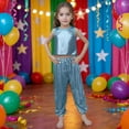 thumbnail image 2 of Girls Dance Sparkly Blue Dance Sleeveless Tank Top and Pants Set 90s Clothing for Kids Performance Dancewear 7-8 Years, 2 of 4