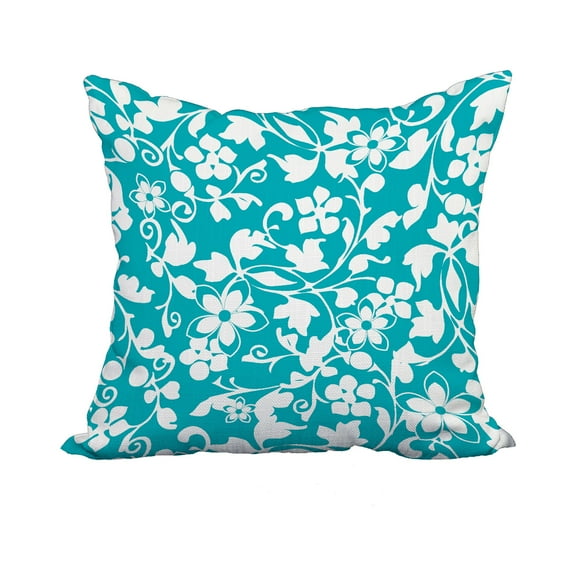 18 x 18 Inch Evelyn Aqua Floral Print Decorative Polyester Throw Pillow with Linen Texture