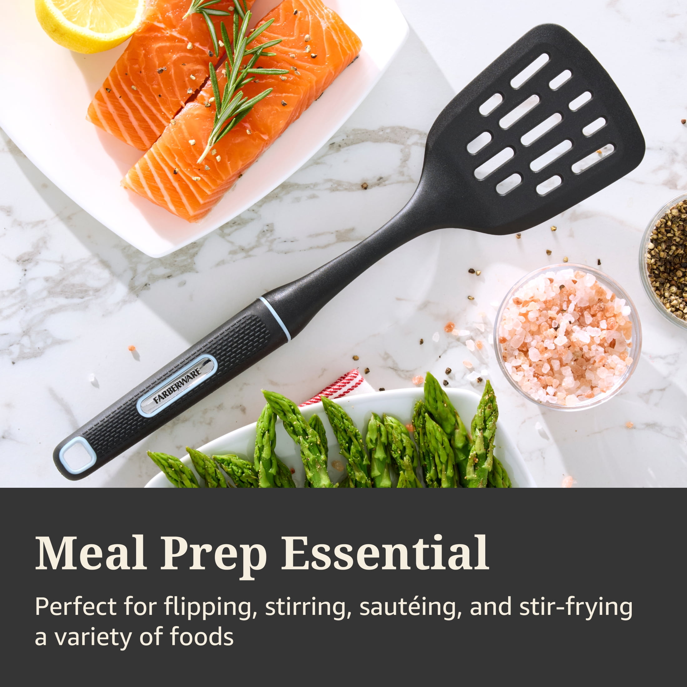 Farberware Soft Grips Nylon Slotted Spatula/Turner Black with Slate Blue Accents