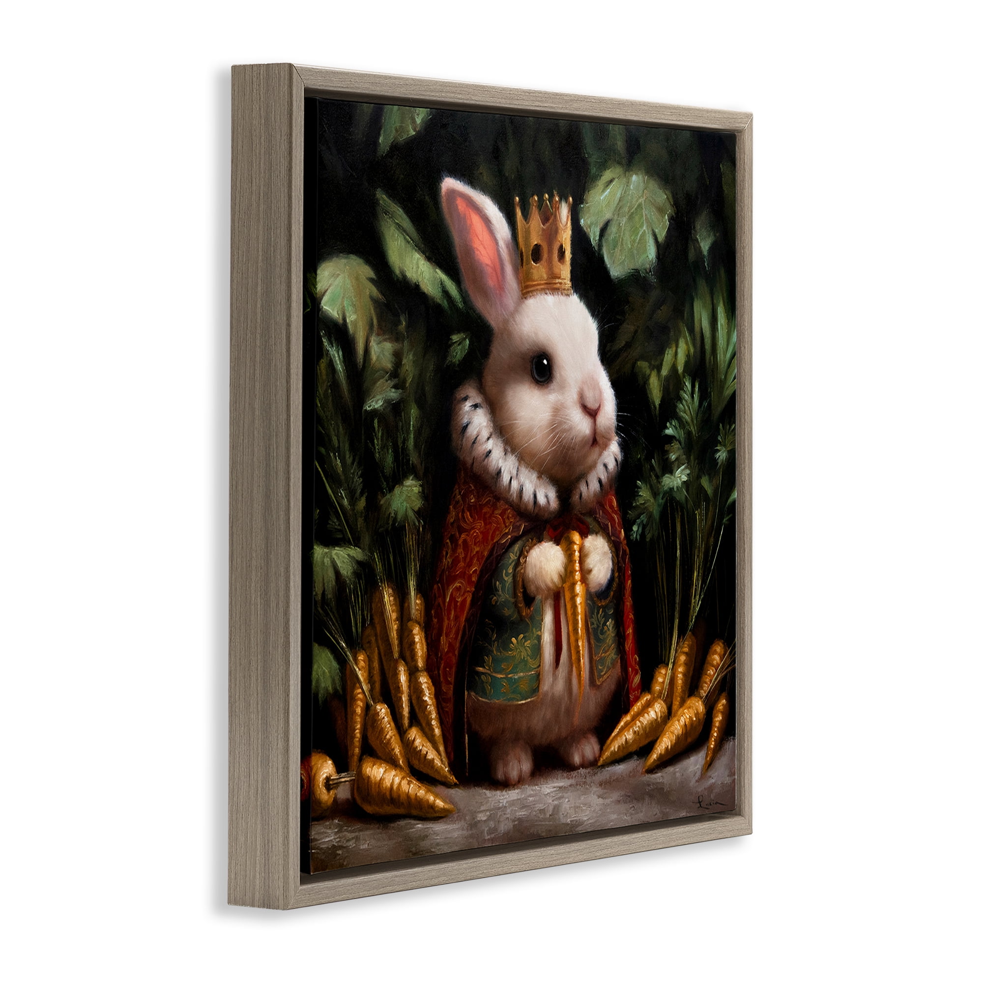 Stupell Industries Carrot Gold Royal Rabbit Brown Framed Floater Canvas Wall Art, design by Lucia Heffernan