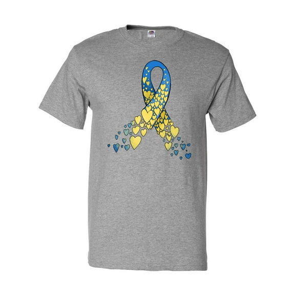 Inktastic Down Syndrome Awareness Blue and Yellow Hearts Ribbon T-Shirt