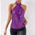 thumbnail image 2 of Laqbezok Chic Halter Criss Cross Sequin Tank Top, Women's Sparkly Sleeveless Party Camisole, Shiny Night Out Outfit, 2 of 7