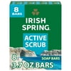 Irish Spring Active Scrub Exfoliating Bar Soap for Men, With Flaxseed Oil, 3.7 oz Bar (8 Pack)