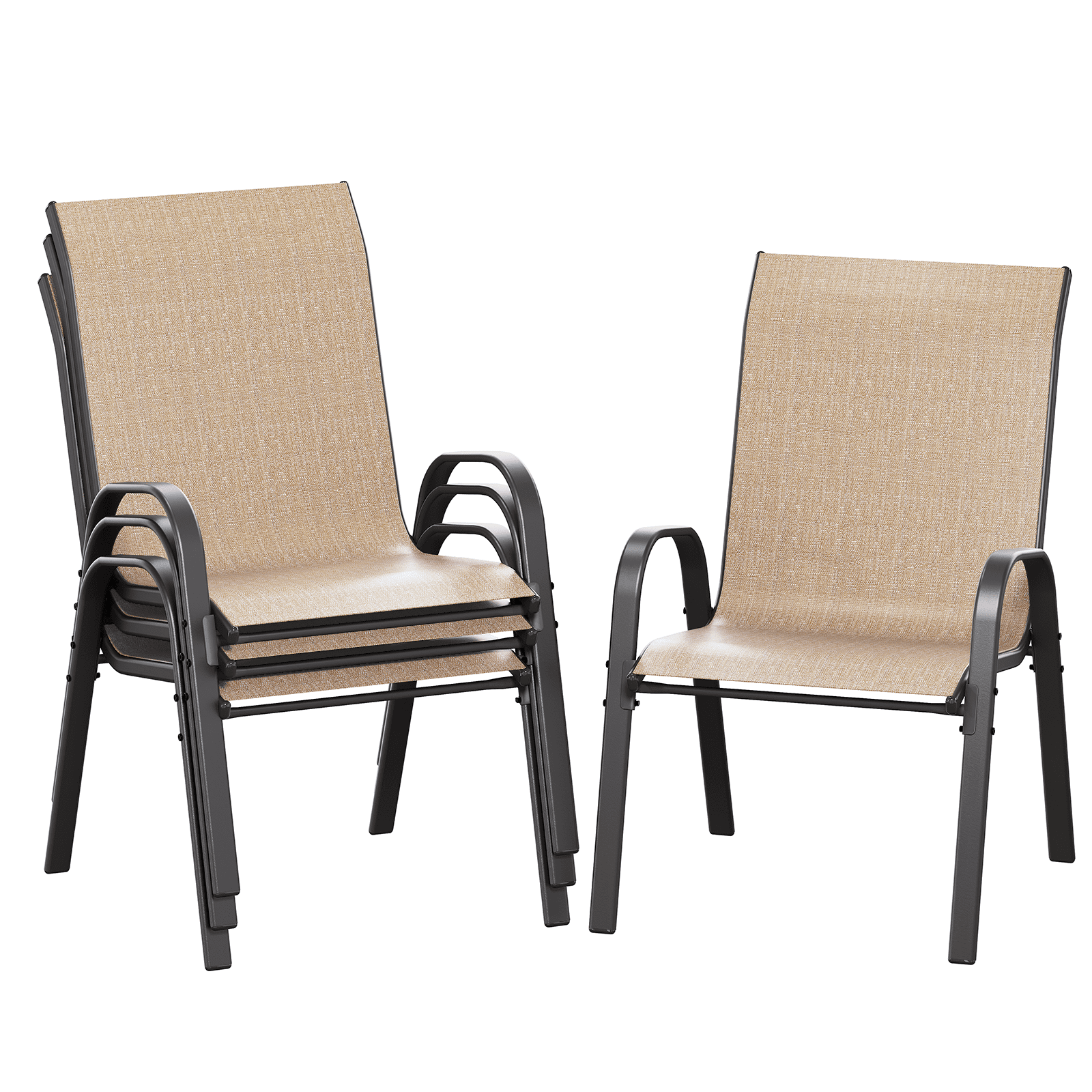 AMOPATIO Patio Chairs Set of 4, Outdoor Stackable Dining Chairs for All Weather, Breathable Garden Outdoor Furniture for Backyard Deck,Brown