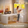 thumbnail image 6 of SEDETA L Shaped Office Desk with Bookshelf, Corner Computer Desk with 3 Drawers, 2-Tier Shelf & 3 Glass Doors, Home Office Desk with Power Outlets, LED Lights & Pegboard, Large PC Workstation, White, 6 of 9