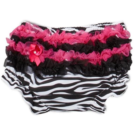 Wenchoice Girl's Black & Hot Pink Zebra Ruffle Bloomers - S(0M-8M)