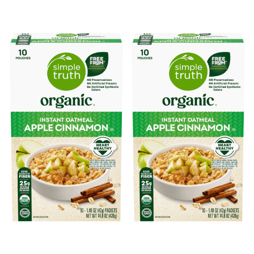 Simple Truth Organic Instant Oatmeal Apple Cinnamon 10 Pouches 14.8 oz,2 Pack