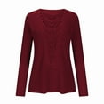thumbnail image 2 of Women'S Pineapple Lace Stitching Top T-Shirt Solid Color Long Sleeve Round Neck Pullover Casual Top Wine Red M, 2 of 6