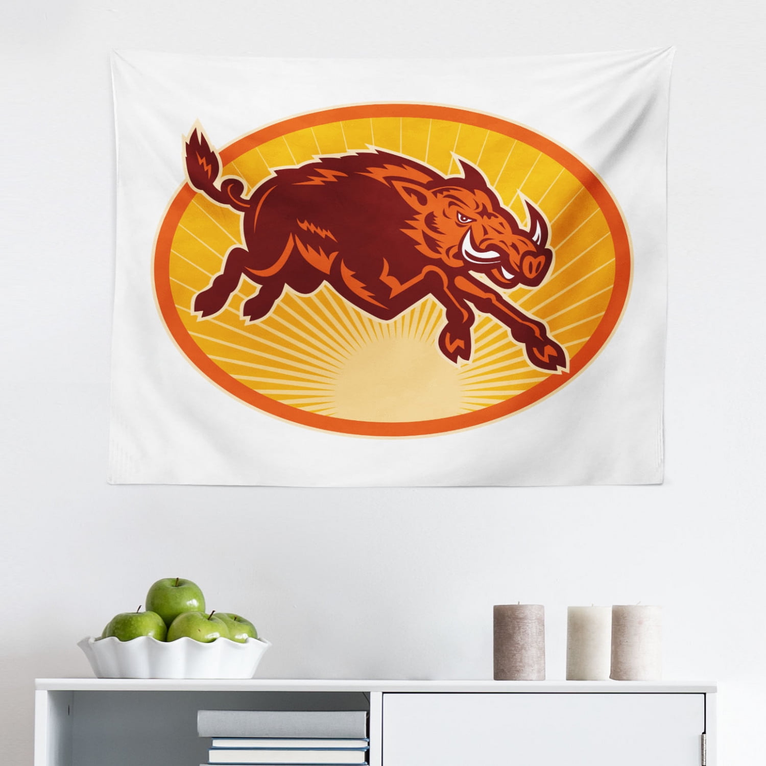 Razorback Tapestry, Uncolored Outline Design Drawing of Wild Boar Pig ...