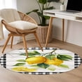 thumbnail image 4 of Yellow Lemon Round Area Rug 3.3Ft Washable Circle Rugs for Dining Room Table, Summer Botanical Black White Checkered Wooden Non-Slip Carpet Floor Mats Indoor Outdoor Carpet Runner Home Decor, 4 of 8