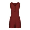 thumbnail image 5 of MIUOWANP Shorts for Women Plus Size Clearance Women's Scoop Solid Neck Sleeveless Casual Buttons Short Jumpsuit Rompers with Pockets, 5 of 9