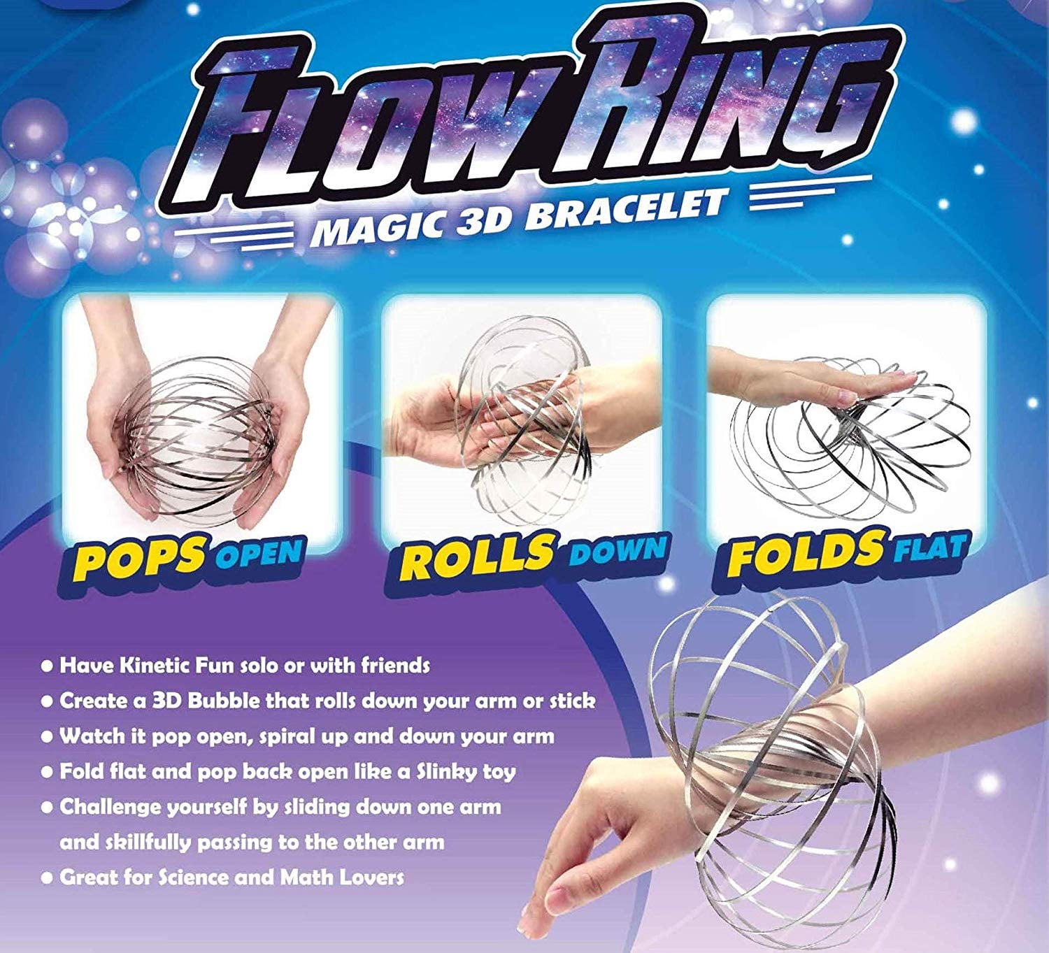 Metal Slinky Fidget Bracelet 6 Pack AIRGLOW Stainless Steel Flow Ring 