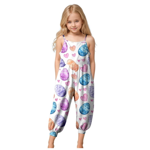 Staki Easter Overalls Toddler Baby Girl Easter Outfit Bunny Suspender Romper Jumpsuit Overalls Pants Leggings Summer Clothes 1-10Y(Light Purple,1-2 Years)