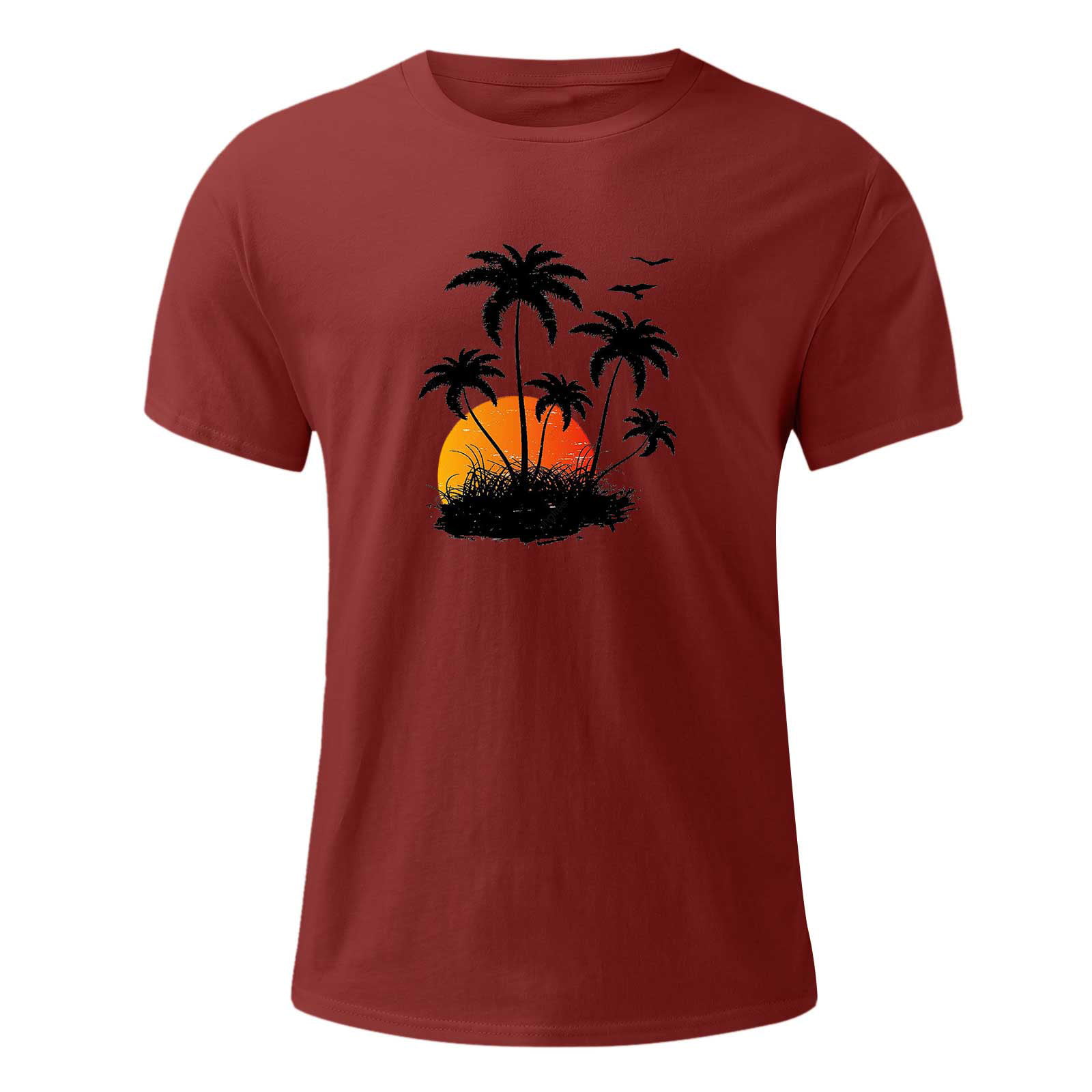 ZCFZJW Tropical Sunset Palm Tree Graphic T-Shirts for Men Summer Short  Sleeve Casual Round Neck Pullover Tshirt Tops Trendy Hawaiian Beach Shirts  Blue 
