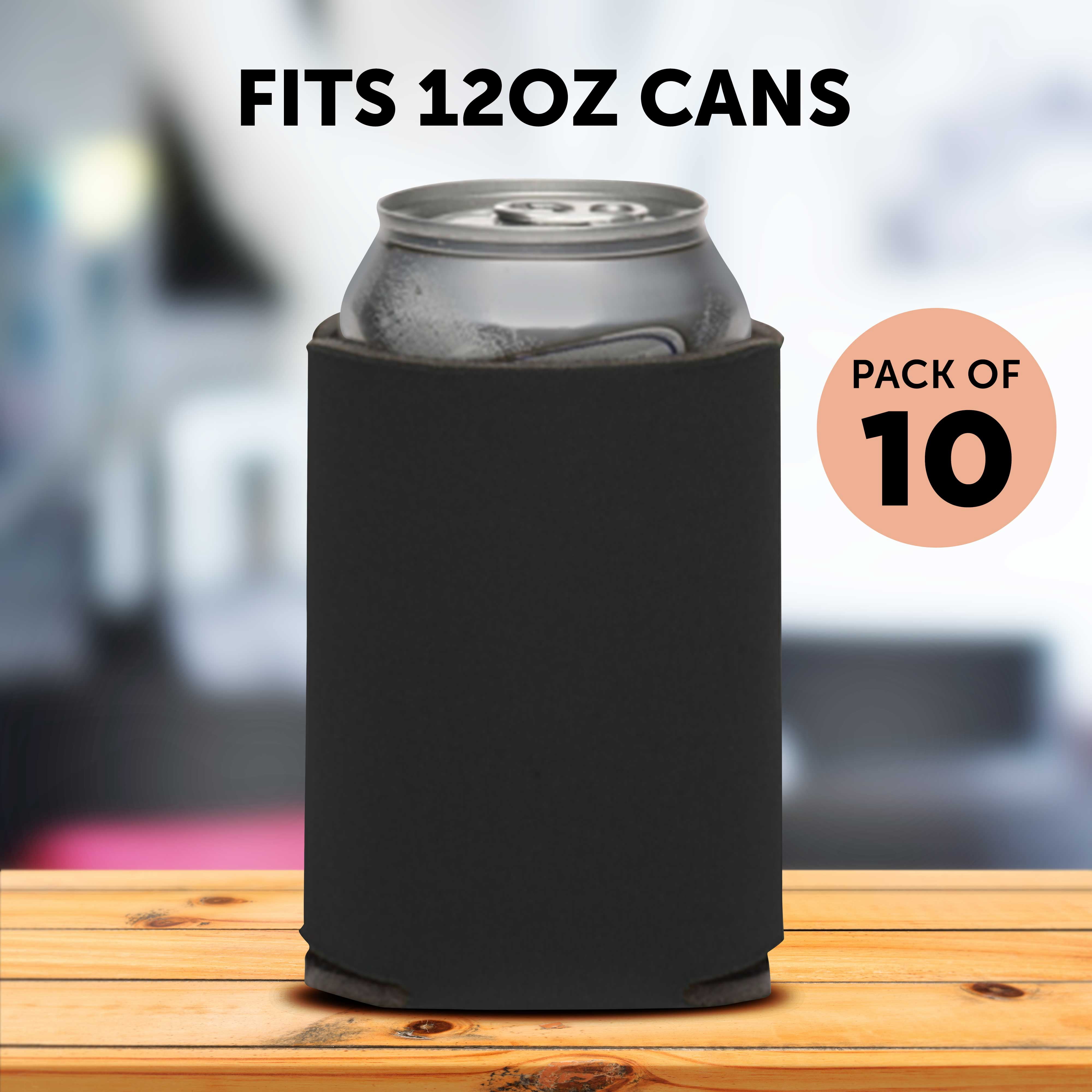 Collapsible Couple Wedding Can Coolers Set of 10, Bulk Pack - Keeps Your Drink Cooler, Great for Beer, Soda, Other Beverages - Black