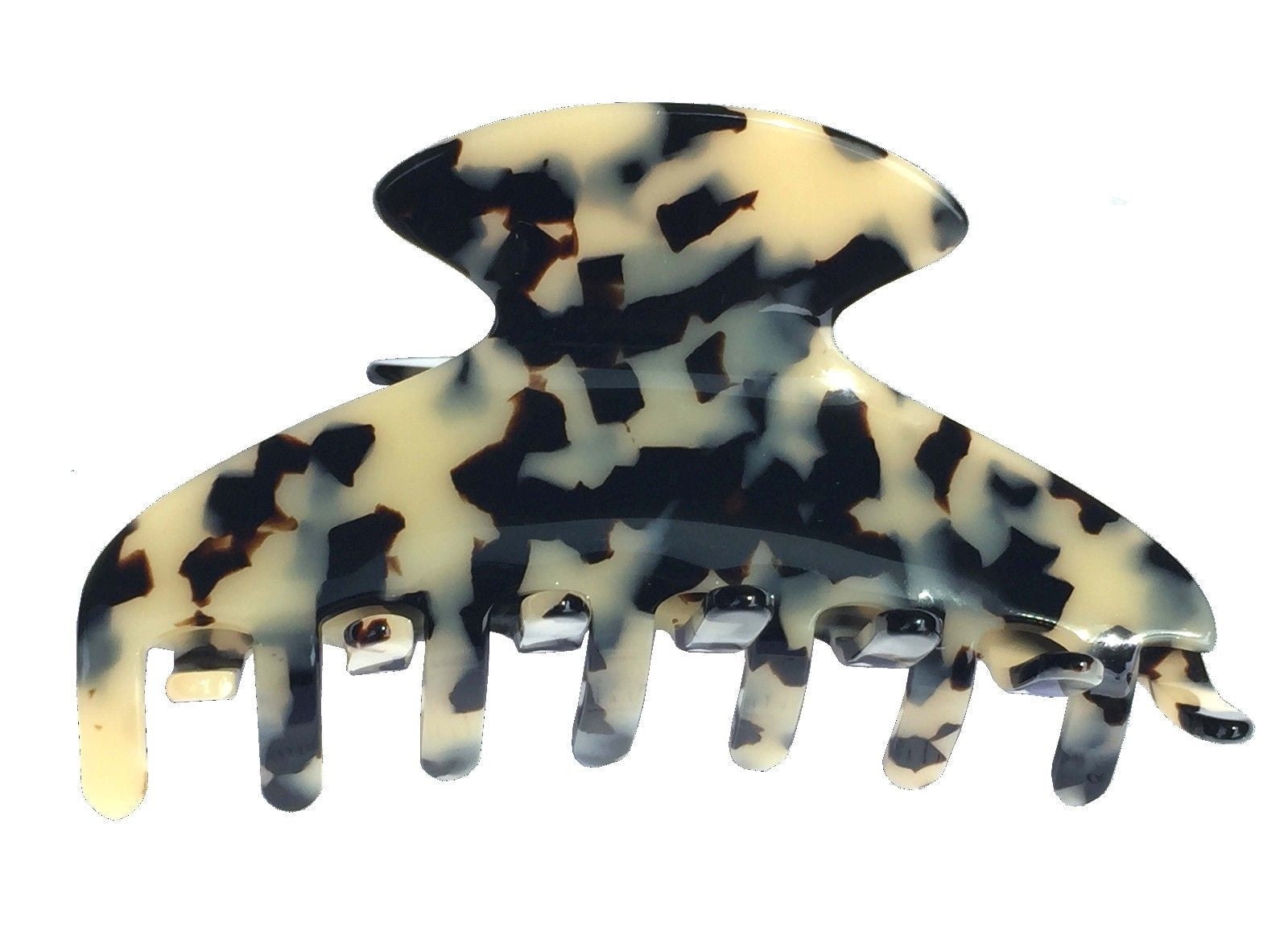 French Amie Long Large Onyx & Cream Tokyo Handmade Celluloid Jaw Hair claw
