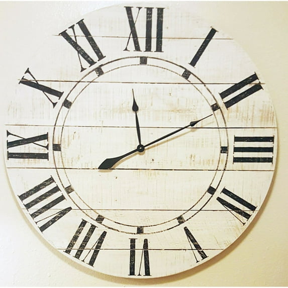 BrandtWorks 1" x 24" White Analog Rustic Wall Clock, 24WHBKJUP