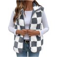 thumbnail image 1 of Mevxay Womens Checkered Sherpa Vests Polar Fleece Fuzzy Zip Up Sleeveless Jacket Lightweight Spring Fall Stand Collar Outwear Gray XL, 1 of 7